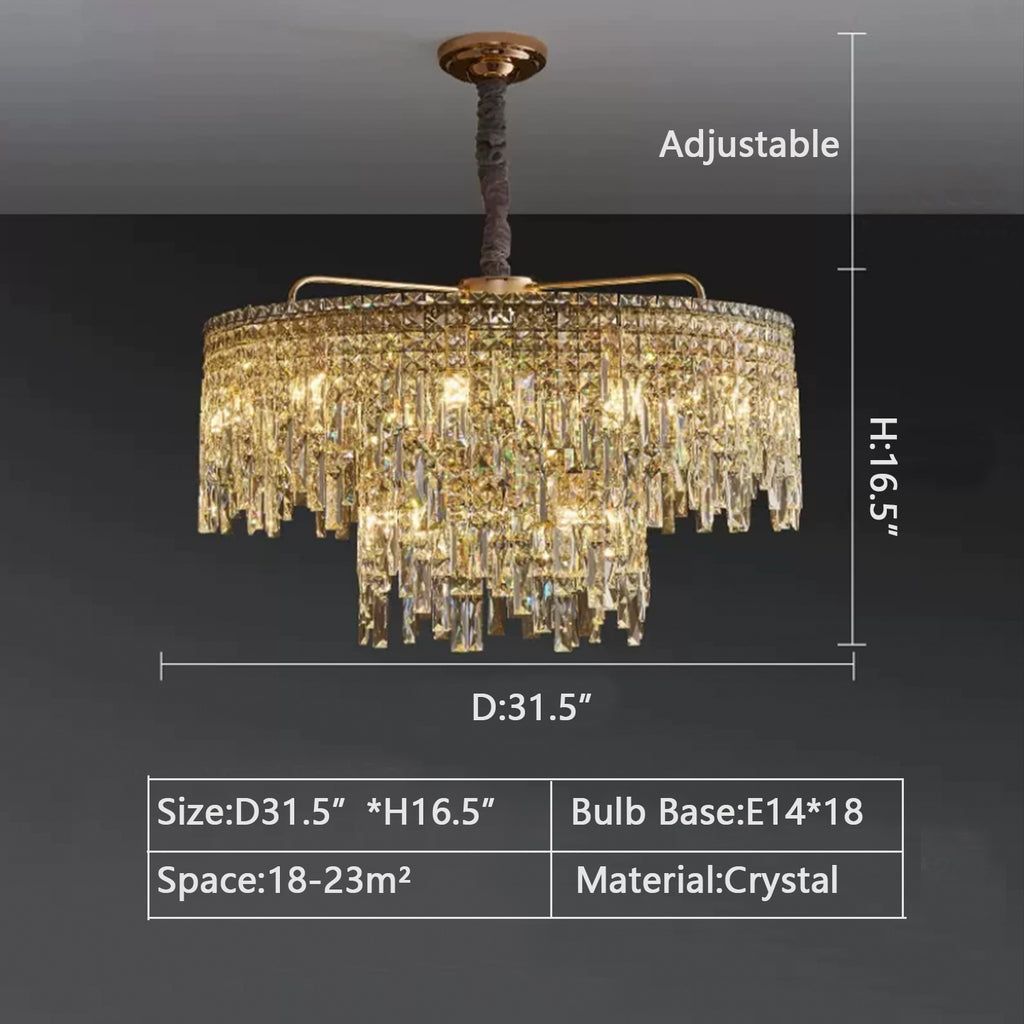 2Layer: Round D31.5"*H16.5" light luxury, irregular, crystal, pendant, chandelier,  tiered, living room