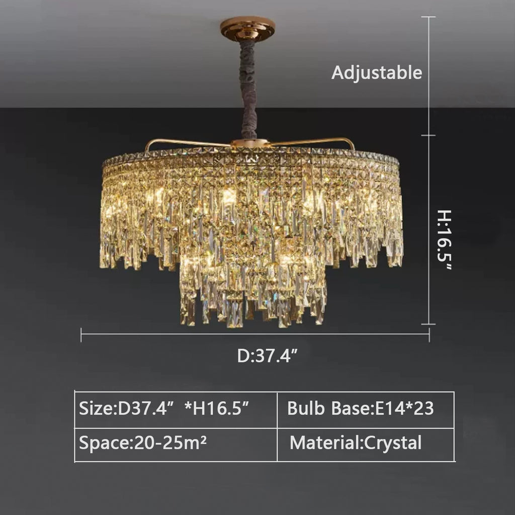 2Layer: Round D37.4"*H16.5"   light luxury, irregular, crystal, pendant, chandelier,  tiered, living room