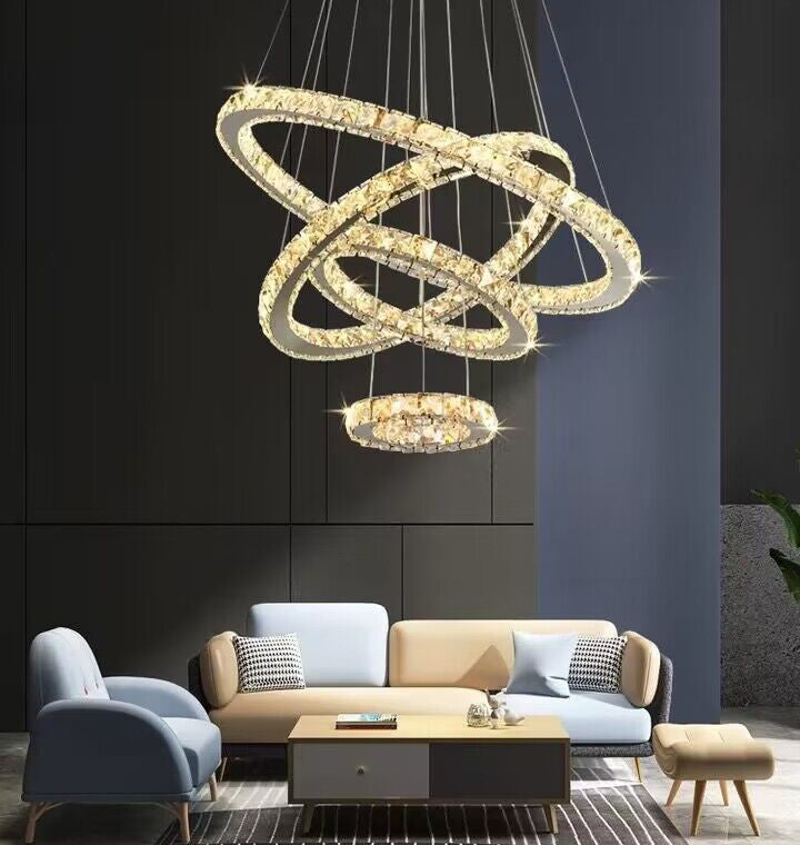 Modern oversized/extra large round/ring/circular crystal chandelier/light fixture gold luxury chandelier for living room/hallway/foyer/staircase/entryway/hotel lobby/restaurant/coffee shop/cafe/coffee table
