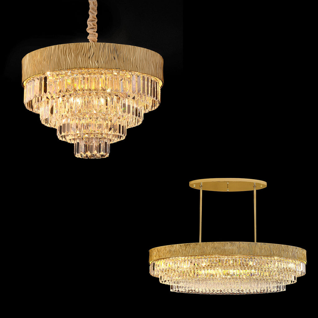 modern crystal pendant light ring/rectangle,round/oval ceiling crystal light 3-tiered gold light for dining room/living room/bedroom/hallway/entryway decor