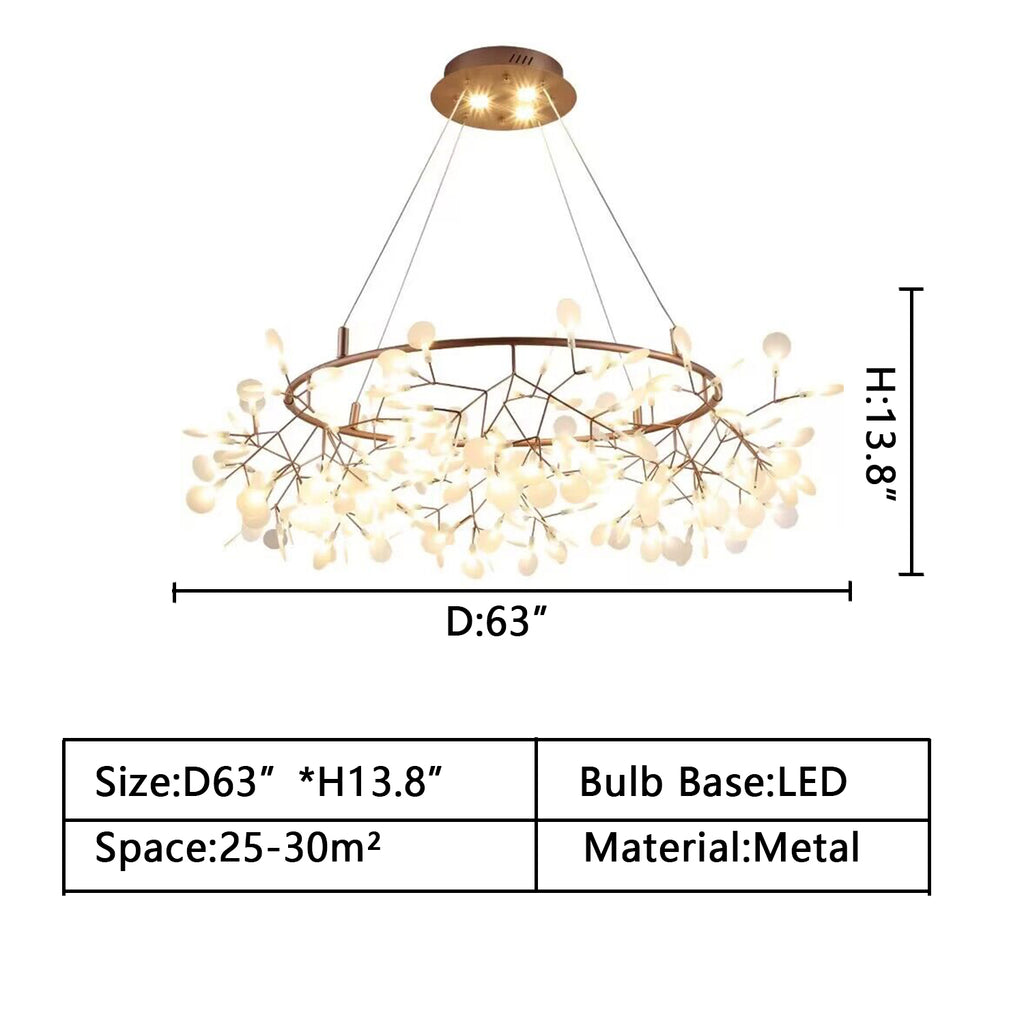 D63" EXTRA LARGE/OVERSIZED/HUGE Scandinavian post-modern firefly ring crystal chandelier leaf acrylic round chandelier ins super hot full copper living room, dining room, bedroom lights