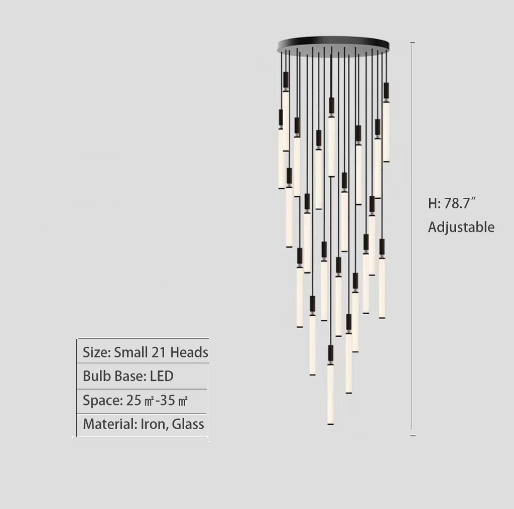 Small: 21 Heads   modern, black, iron, straight, long cone, pendant, dining table, bedroom, loft, staircase, scandinavian, nordic, minimalist