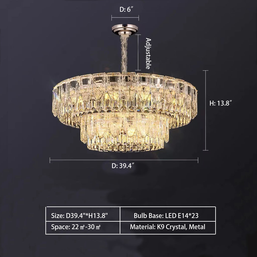 Round: 2 Layers D39.4"*H13.8" Extra Large Light Luxury Tiered Crystal Chandelier Suit for Living/Dining Room/Bedroom