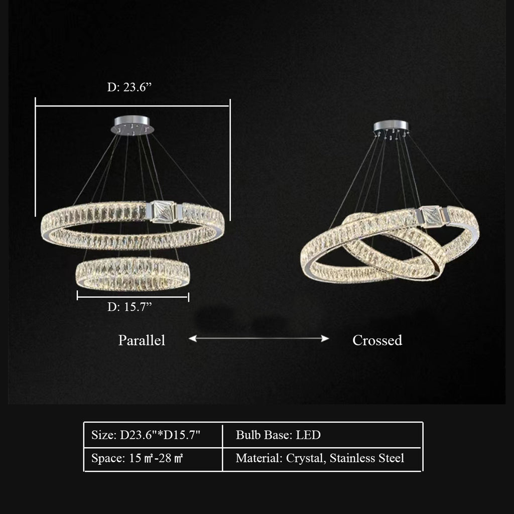 2Layers: D23.6"*D15.7"  crystal, stainless steel, orbit, round, ring, tiered, oval, pendant, minimalist, light luxury, living room, dining room, bedroom, home office