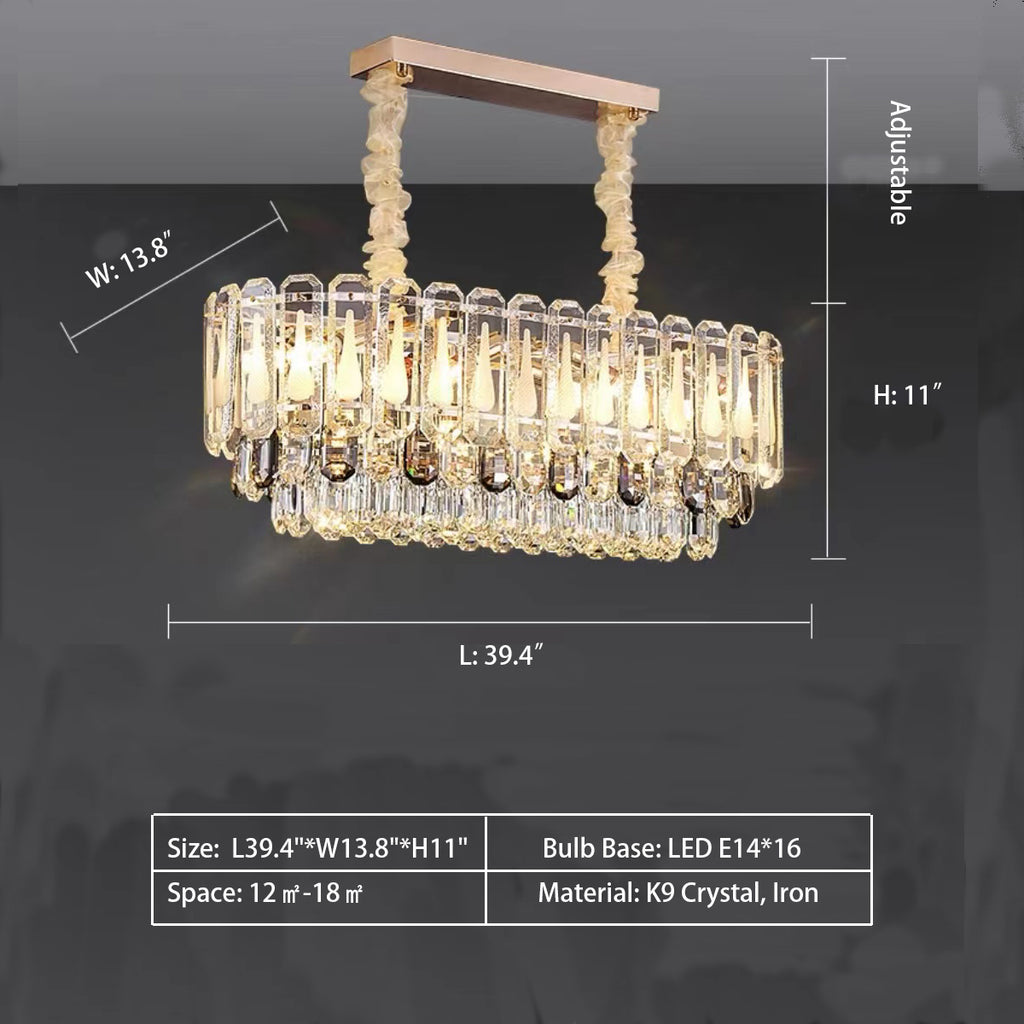 Oval: L39.4"*W13.8"*H11" Oversized Transparent Crystal Tiered Chandelier Suit for Living/Dining Room/Bedroom
