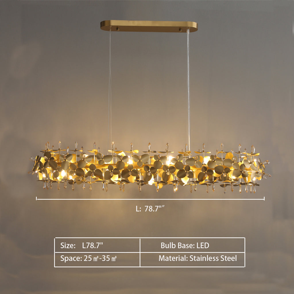 Oval: L78.7"  Flower Stainless Steel Halo Chandelier  Mcqueen Round Suspension  Luxxu, Portugal  Luxurious Hollow Golden Dots Flower Cluster Pendant Chandelier for Living/Dining Room