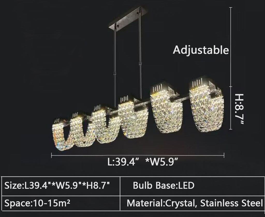 Linear: 5Heads L39.4"*W5.9"*H8.7"  Italian, light luxury, crystal, creative, avant, kitchen island, dining table