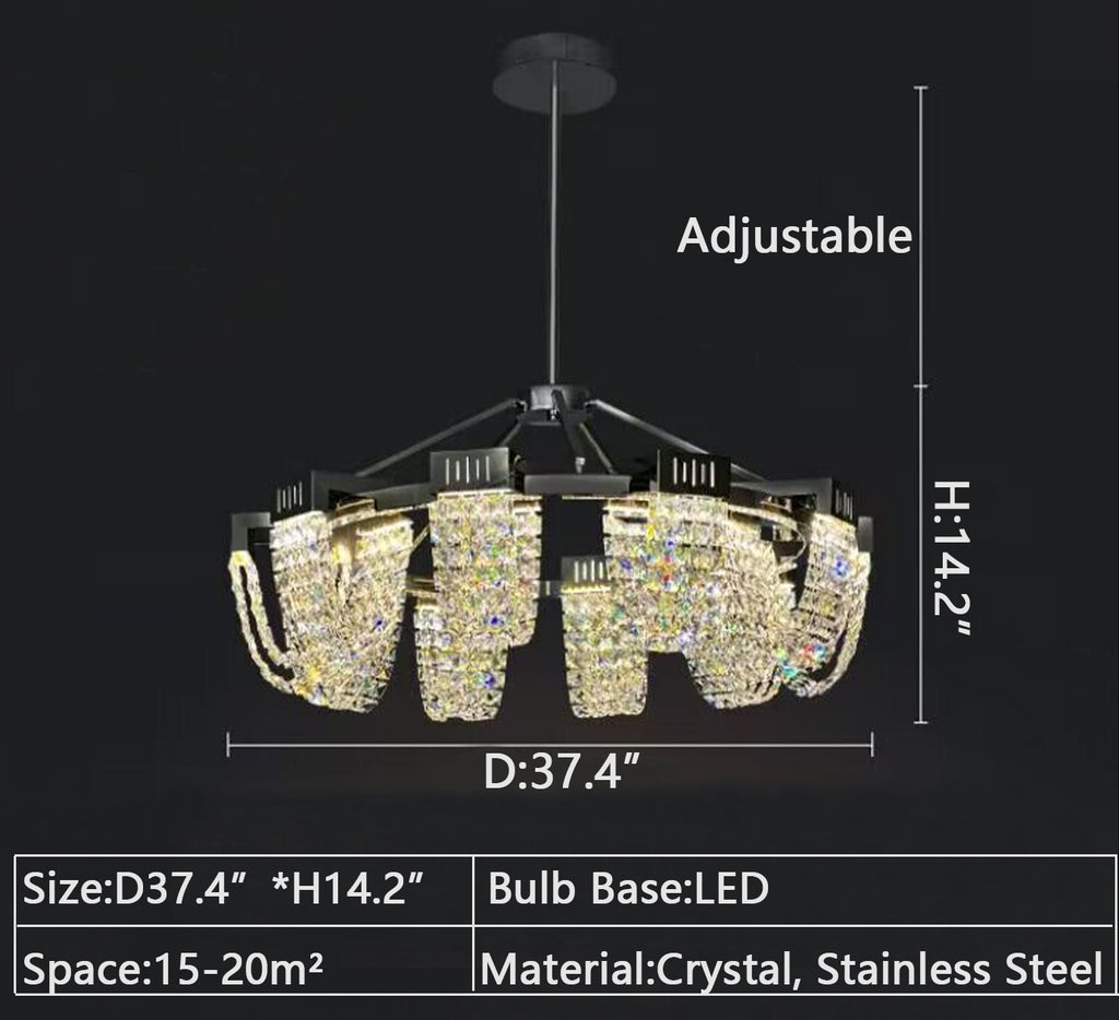 Round: 10Heads D37.4"*H14.2" Italian, light luxury, crystal, creative, avant, living room