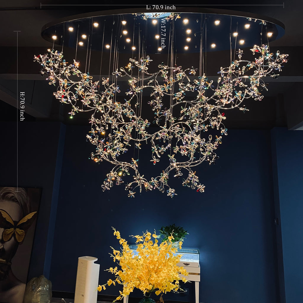 Oversized flush mount crystal chandelier in modern light luxury for living room  foyer  hotel hall 