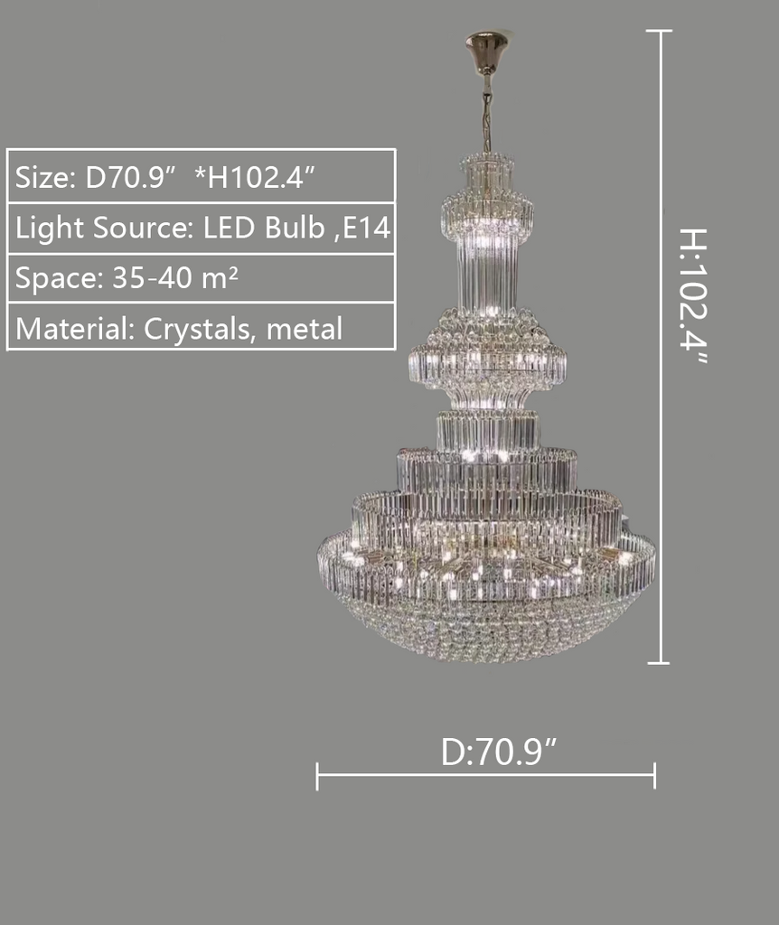 oversized golden crystal chandelier 70.9inch diameters luxury bell style light fixture/multi-layers light lamps luxury villa entryway/hall/lobby/stairwell