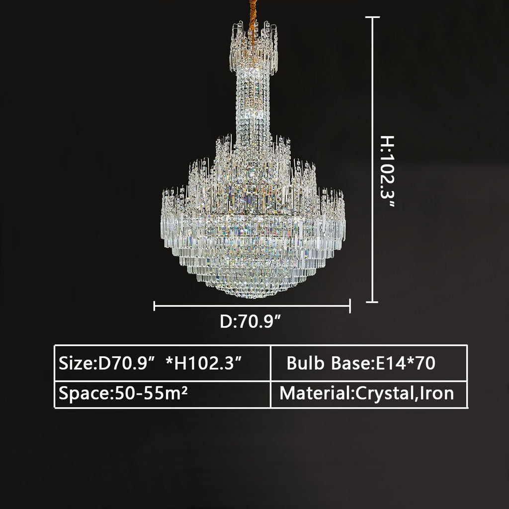 d70.9inches*h102.3 inches extra large/oversized gold/chrome crystal chandelier multi-tiered light round crystal light for 2-story/big house/villa/apartment foyer/high ceiling living room/staircase/ hallway/entryway/coffee shop/bar/big space/restaurant/hotel