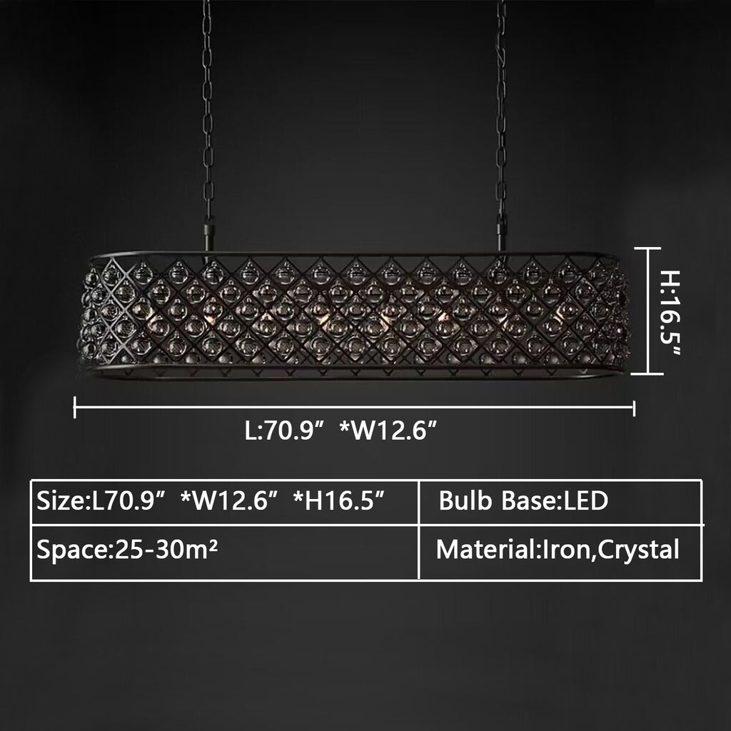 D70.9" rectangle black modern crystal chandelier,iron long oversized/extra large light chandelier for dining room/rectangle/coffee shop/coffee table/big long table/ceiling flush mount chandelier   kitchen island  decor