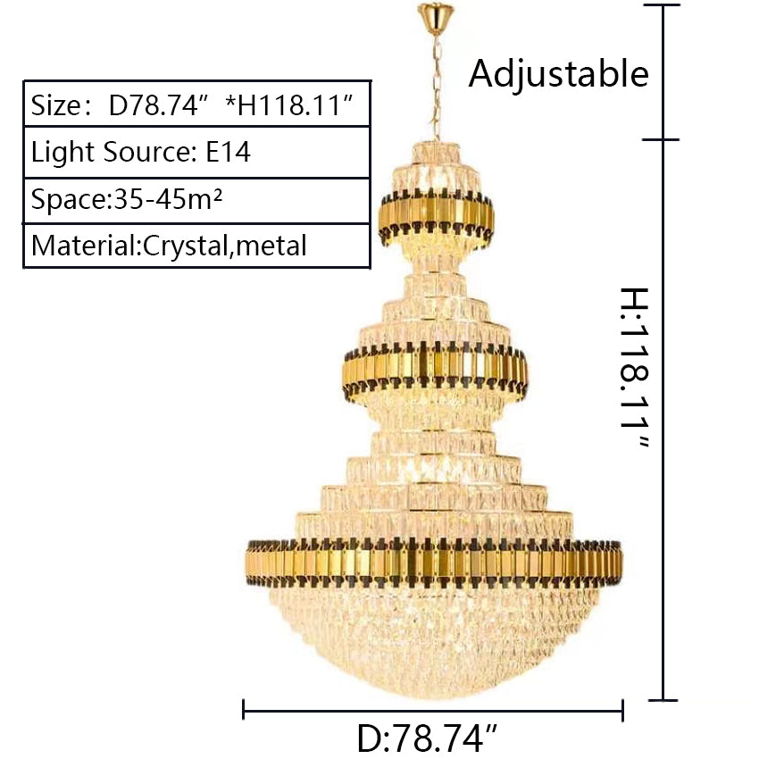 D78.74inch*H118.11inch very huge gold crystal chandelier empire luxury light pendent oval chandelier for big house foyer/entryway/dining room/living room/hotel lobby