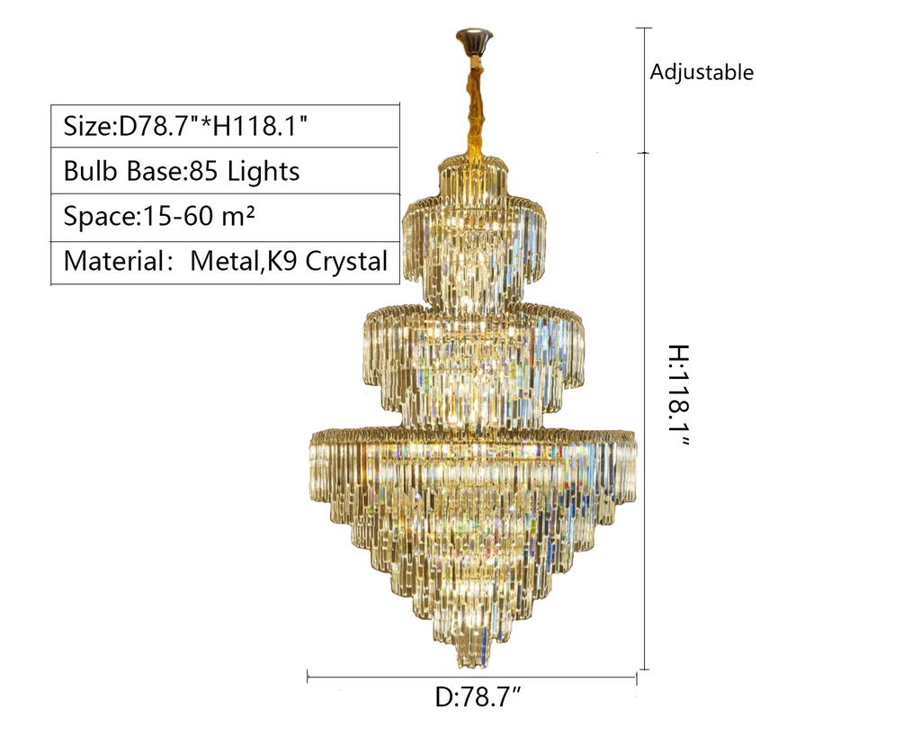 D78.7inch*H118.1inch super huge round crystal chandelier brass traditional empire style luxury for villa hall/dining room/living room/duplex building foyer