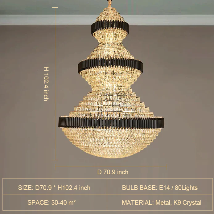 D70.9"*H102.4" luxury crystal chandelier,big chandelier Extra large/super large /oversize golden luxury crystal chandelier,round empire multi-layers modern light fixture for foyer/entryway/entrance/staircase/villas hallyway/living room/stairwell/duplex buildings hall.hotel.shopping mall center/coffee shop,restaurant
