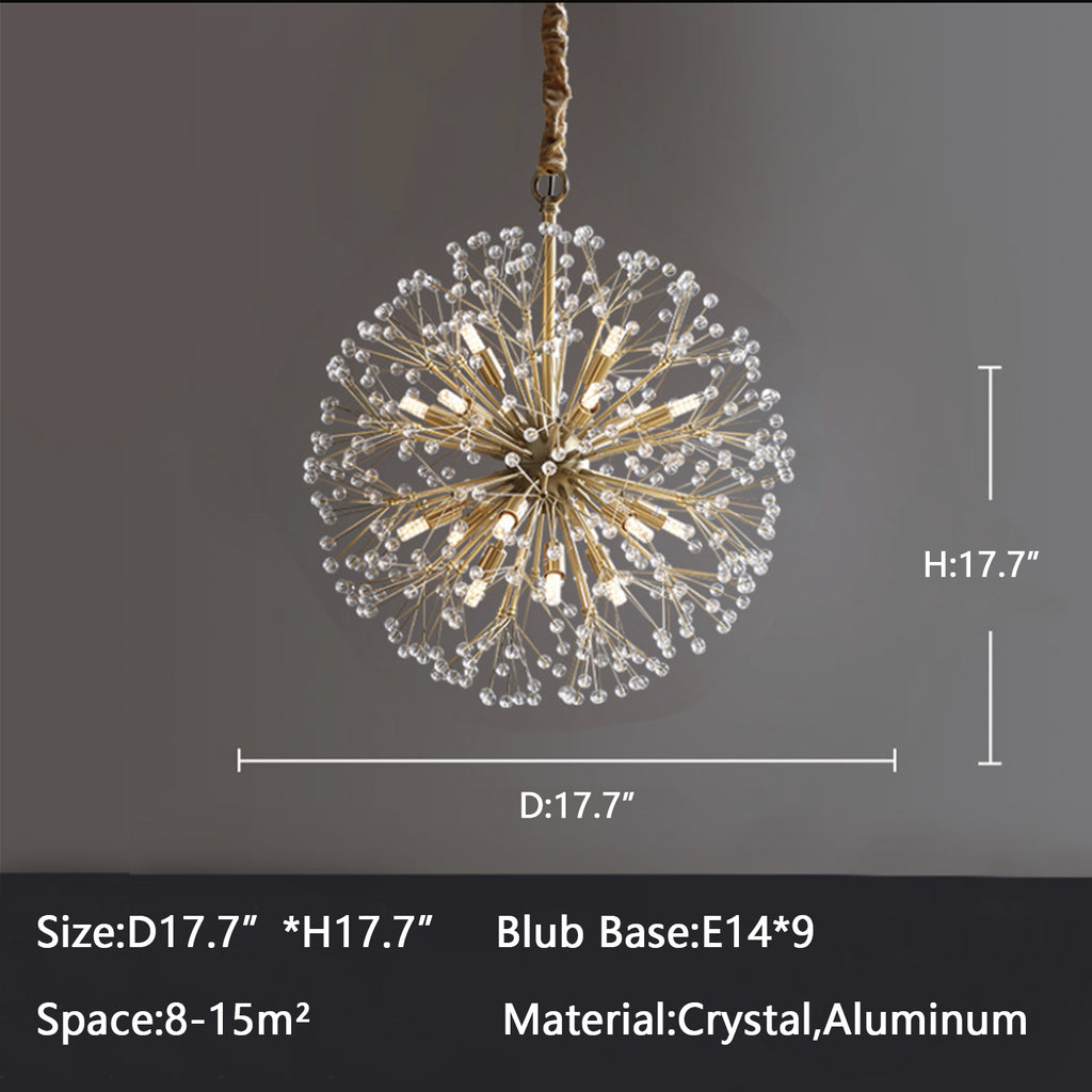 9 Heads: D17.7" dandelion, crystal, modern, creative, living room, dining room, bedroom, round