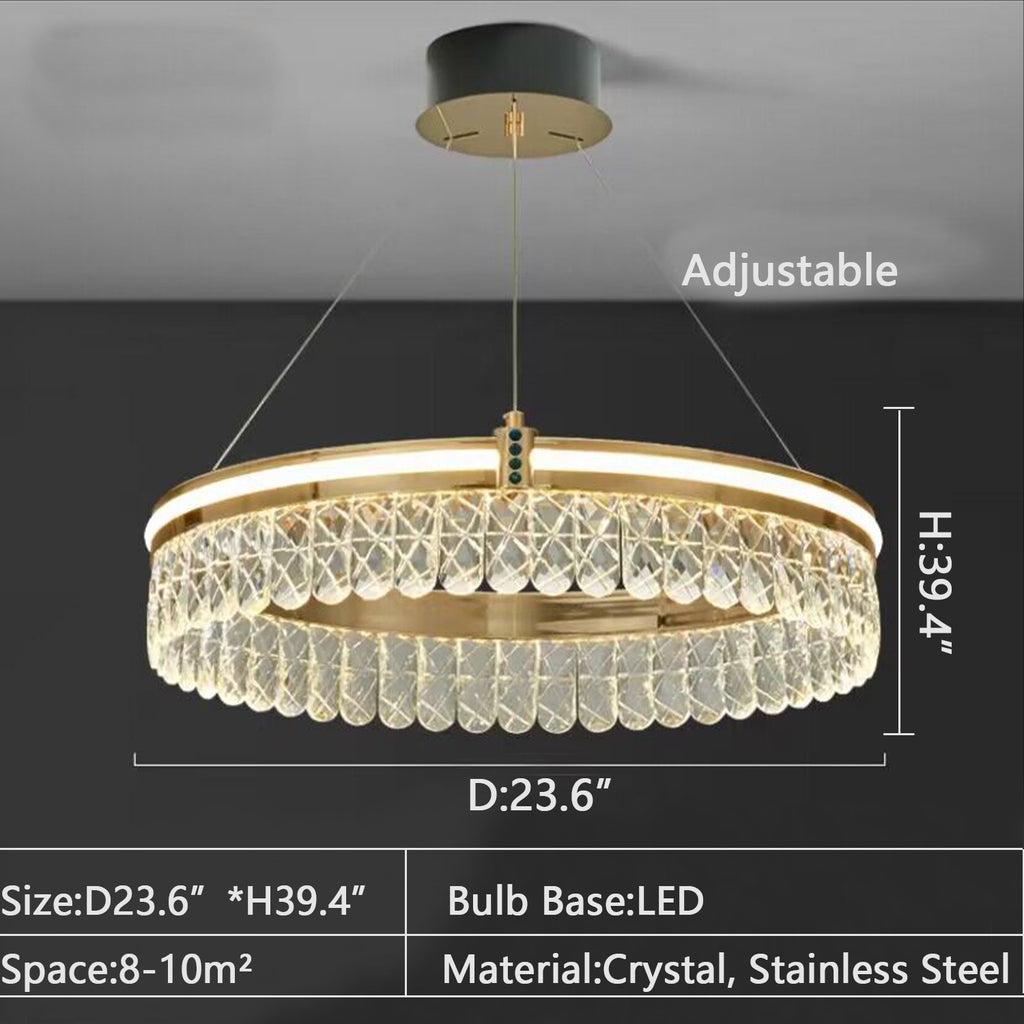 1Layer: Round D23.6"*H39.4"  modern, round, oval, suit, chandelier, gold, crystal,  living room, bedroom, 