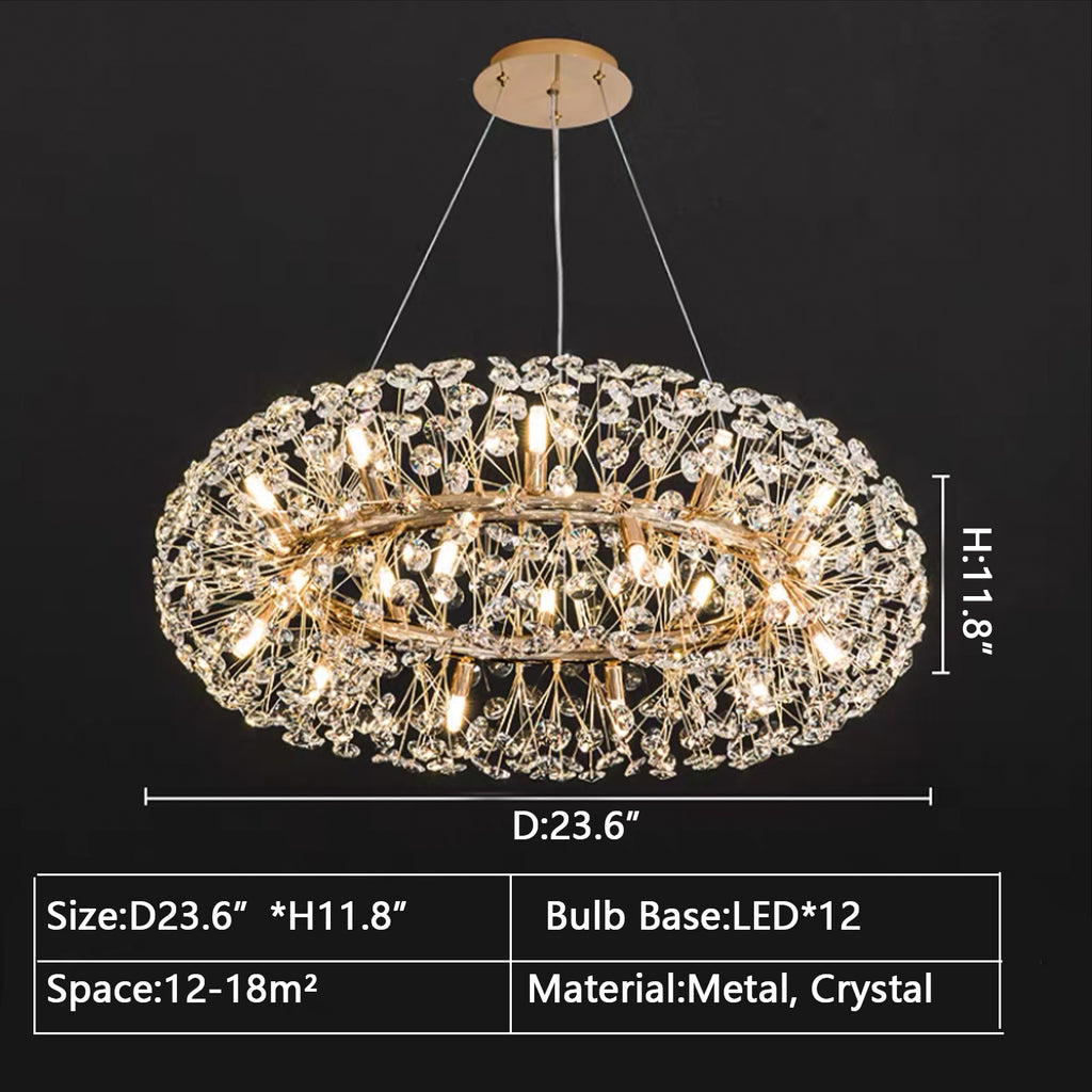 Round: D23.6"*H11.8"  suit, dandelion, crystal, gold, mirror metal, living room, bedroom, dining table