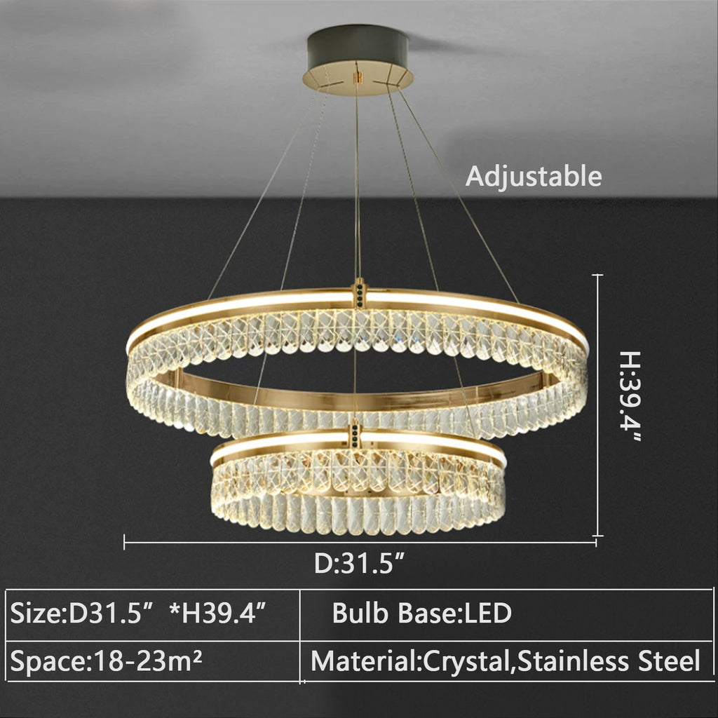2Layer: Round D31.5"*H39.4"  modern, round, oval, suit, chandelier, gold, crystal, scandinavian, living room, tiered