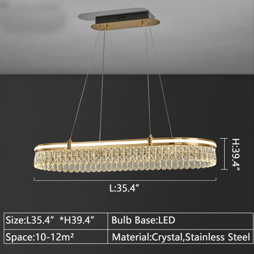 Oval: L35.4"*H39.4"  modern, oval, chandelier, gold, crystal, scandinavian,  kitchen island, dining bar