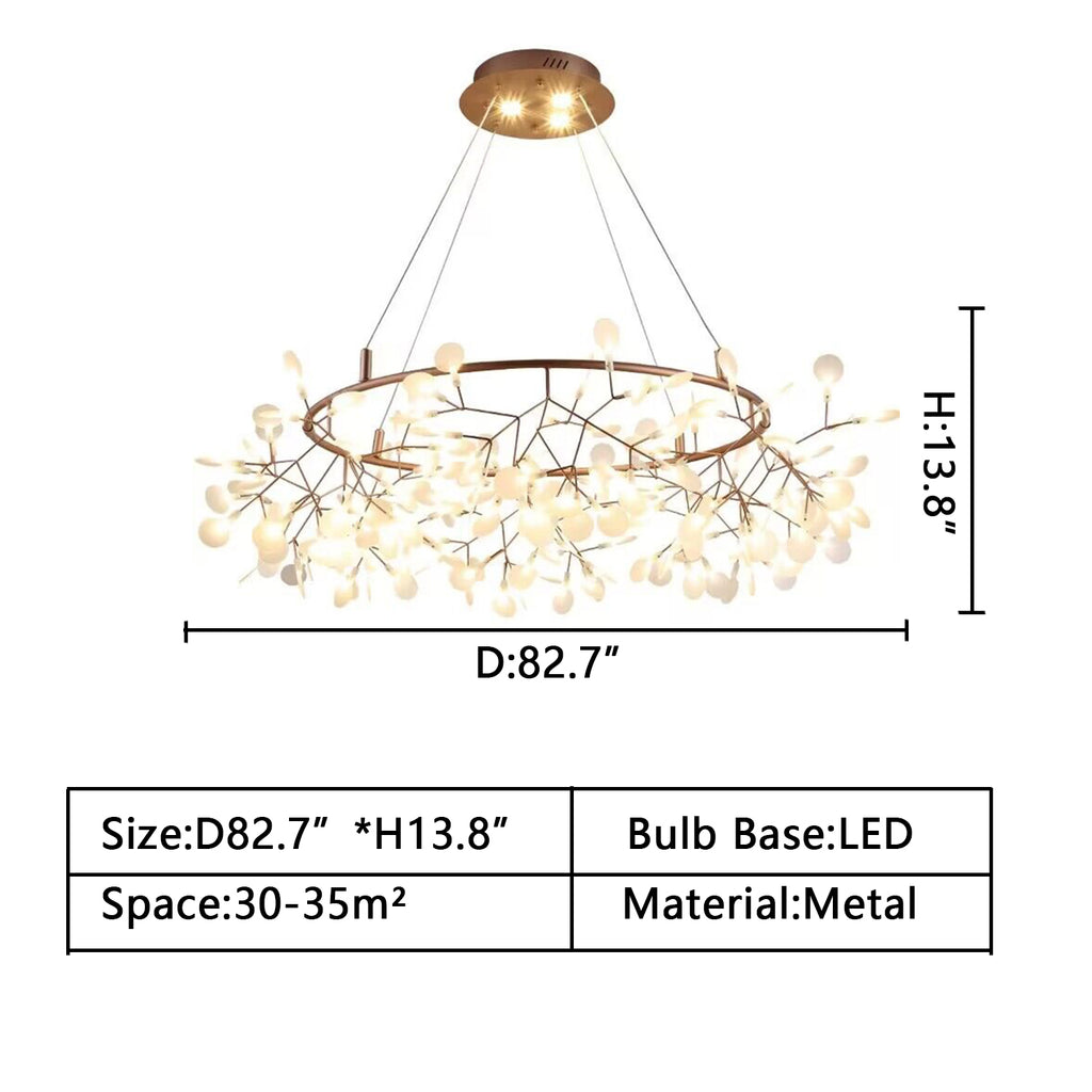 D82.7"extra large /oversized/huge crystal chandelier cnecest ceiling light for kitchen island/restaurant/coffee shop  Scandinavian post-modern firefly ring crystal chandelier leaf acrylic round chandelier ins super hot full copper living room, dining room, bedroom lights