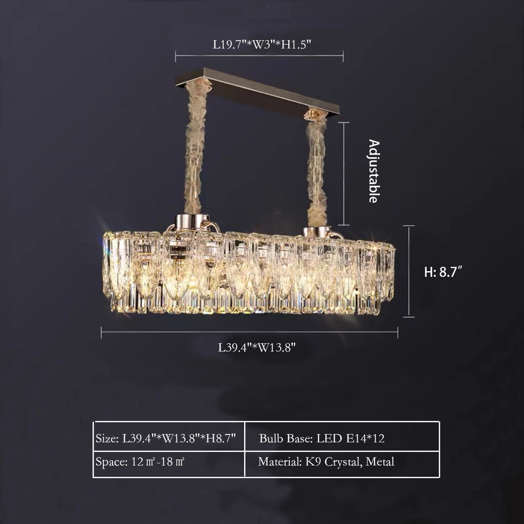Rectangle: L39.4"*W13.8"*H8.7" Extra Large Light Luxury Tiered Crystal Chandelier Suit for Living/Dining Room/Bedroom