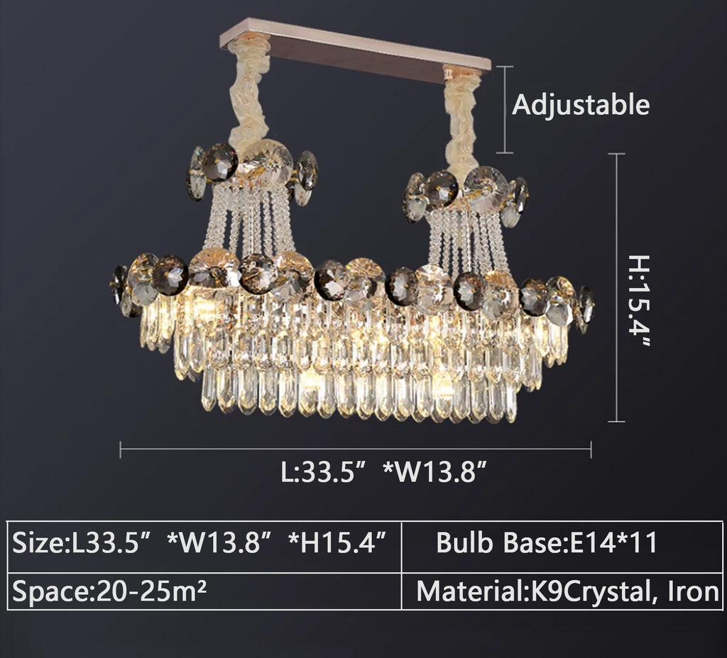 Oval: L33.5"*W13.8"*H15.4"  crystal, modern, pendant, French, chandelier, oval, reatangle, dining table, kitchen island