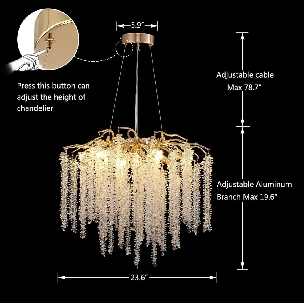Round D 23.6"  European Light Luxury Dining Table Crystal Chandelier Designer Modern Living Room Light Fixture branch chandelier for bedroom/foyer