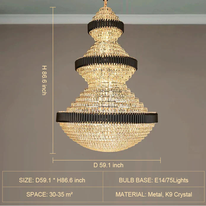 D59.1'*H86.6" LUXURY CRYSTAL CHANDELIER Extra large/super large /oversize golden luxury crystal chandelier,round empire multi-layers modern light fixture for foyer/entryway/entrance/staircase/villas hallyway/living room/stairwell/duplex buildings hall.hotel.shopping mall center/coffee shop,restaurant
