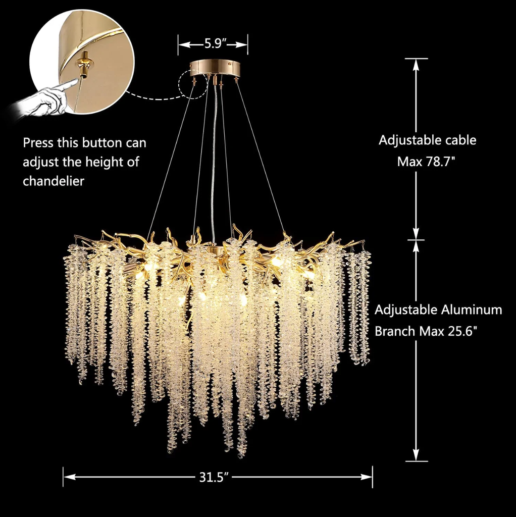 Round D 31.5" French extra large European Light Luxury Dining Table Crystal Chandelier Designer Modern Living Room Light Fixture 