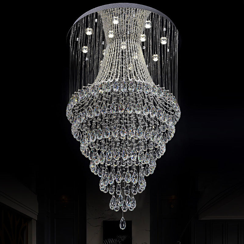 luxury, large, crystal, modern, flush mount, chandelier, staircase, villa, loft, hotel lobby, big hallway