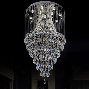 luxury, large, crystal, modern, flush mount, chandelier, staircase, villa, loft, hotel lobby, big hallway