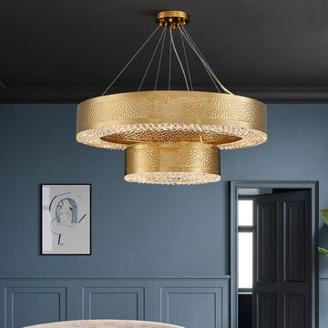 Chandeliers Luxury Modern Lighting For Living Room Design 2-layers Gold Crystal Chandelier Home Decor Led Light Fixtures  Luxury Round Tiered Hollow Pendant Chandelier in Titanium Gold Finish for Living Room