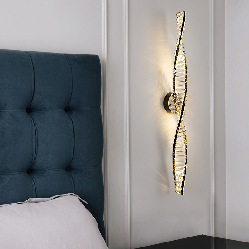 Art Crystal Long DNA Shaped Wall Lamp for Bedside/Living Room  Crystal, Brass