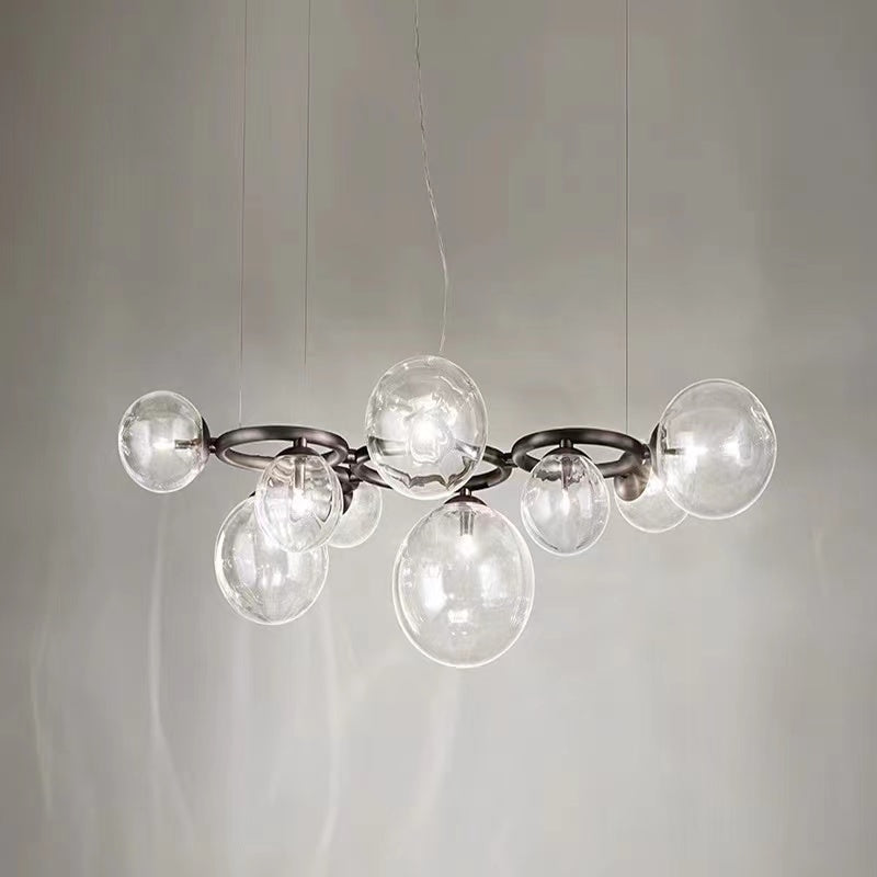 Nordic Minimalist Multi-Head Transparent Glass Sphere Pendant Chandelier for Living/Dining Room   somky grey, cream white and clear glass  Puppet Ring Pendant by Romani Saccani Architetti Associati for Vistosi
