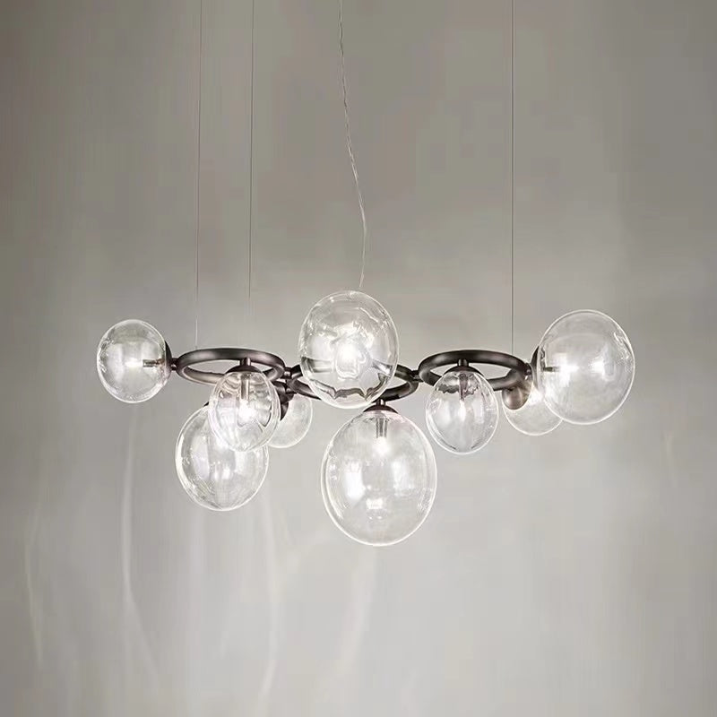 Nordic Minimalist Multi-Head Transparent Glass Sphere Pendant Chandelier for Living/Dining Room   somky grey, cream white and clear glass  Puppet Ring Pendant by Romani Saccani Architetti Associati for Vistosi