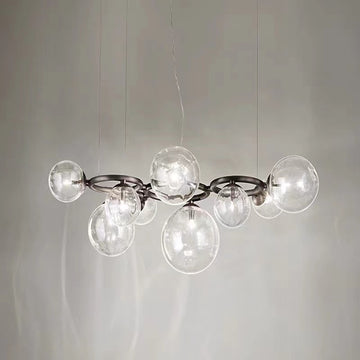 Nordic Minimalist Multi-Head Transparent Glass Sphere Pendant Chandelier for Living/Dining Room   somky grey, cream white and clear glass  Puppet Ring Pendant by Romani Saccani Architetti Associati for Vistosi