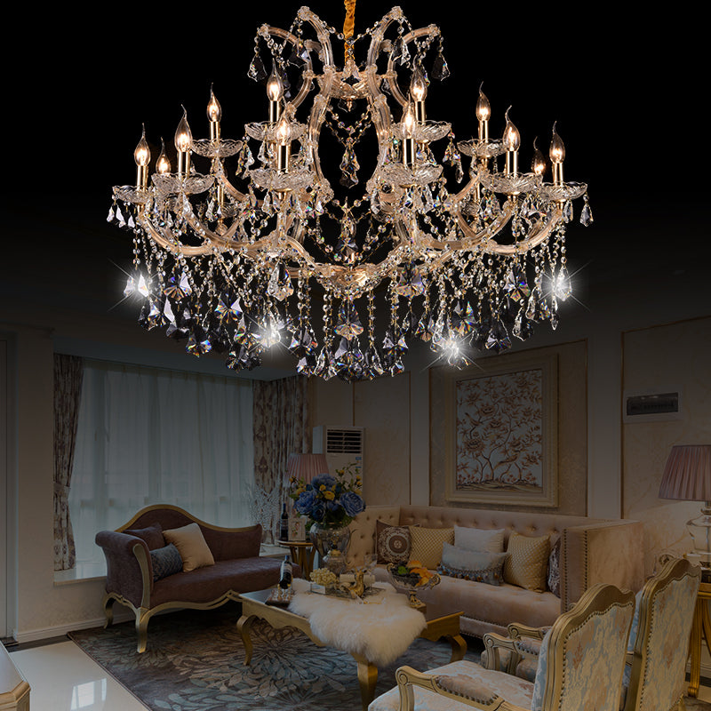 luxury, European, classic, candle, pendant, crystal, glass, chandelier, high ceiling, villa, duplex, loft 