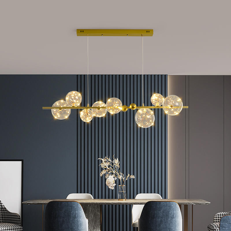 art, star, gypsophila, baby's nreath, glass, gold, black, pendant lighjt, dining room, kitchen island, bar, shraight, arch, sphere, globe