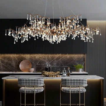 brass, crystal, exyra large, oversized, for long dining table,  for large space, raindrop, branch