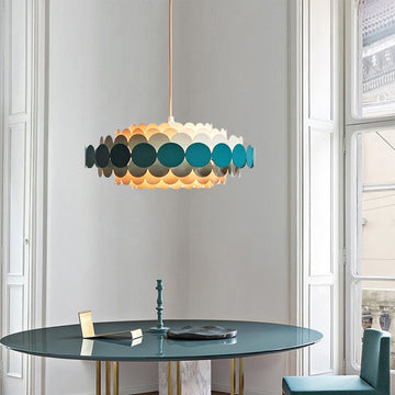 Metal strips pendant lamp by Doria. Germany 1960's.  Post-modern Tiered Floral Round Shell Chandelier for Living/Dining Room