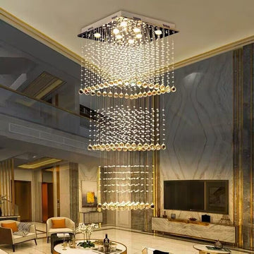 Square long multi-layers crystal raindrop chandelier ,extra large chandelier for villa'/duplex building/loft's hallyway/living room/foyer/staircase/stairwell/entryway/entrance/dining room/ hotel lobby