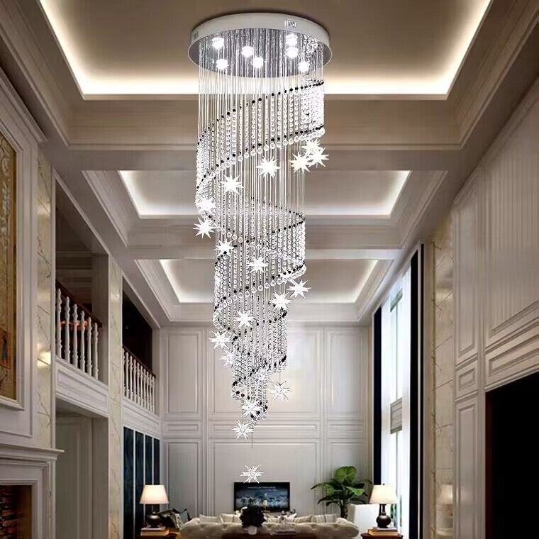 Extra large ceiling sprial staircase crystal chandelier long light fixture for Duplex Building, High-rise Building, Villa Hallyway/Living room/Stairwell/Lobby/Entryway 