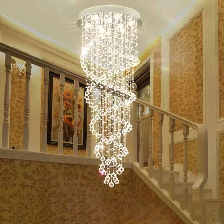 Modern Double Sprial Long Crystal Staircase Chandelier Ceiling Foyer/Entryway/Living room Light Fixture.Extra large flush mount/ceiling crystal chandelier.for villa/duplex building/high floor/loft 's living room/dining room/stairwell/entrance/hallyway/hotel lobby.entertainment venue hall