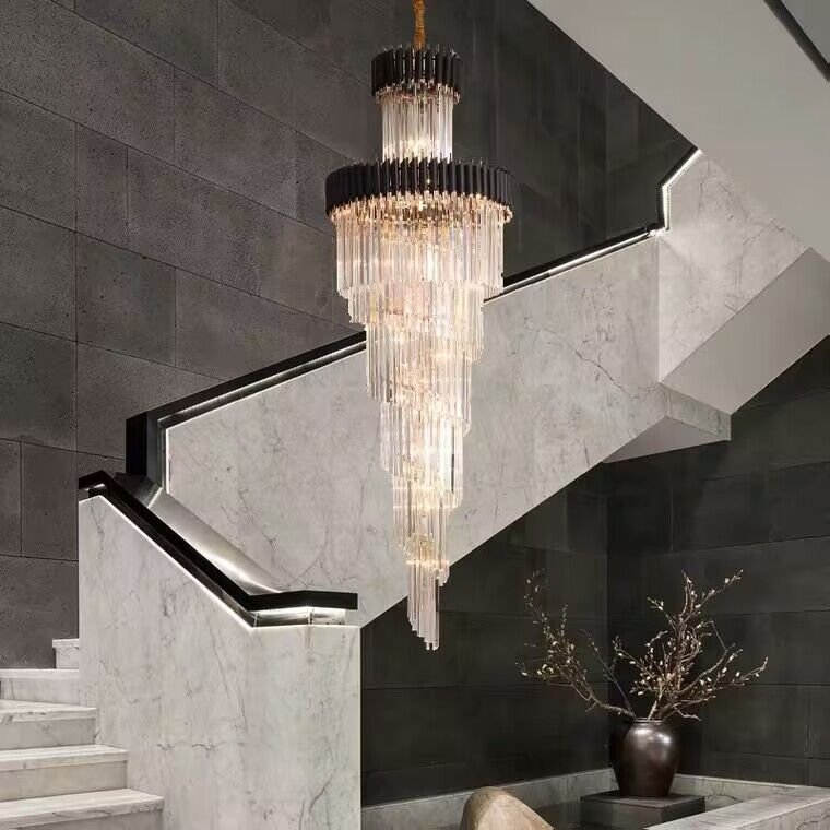 Modern Oversized Gold/Black Multi-layers Spiral Staircase Crystal Chandelier  long light fixture can be decorate your house foyer/living room/entryway/and villas/duplex buildings stairwell.hotel lobby.restaurant coffee shop shoppingmall center... light pendant