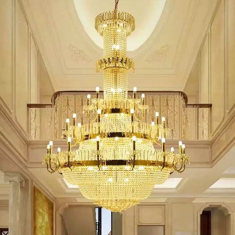 Oversized/extra large multi-layers gold luxury crystal chandelier  for villas/duplex buildings/loft/ high-floor buildings living room/foyer/staircase/entryway/entrance.hotel lobby/hall,restaurant,coffee shop,cafe and shopping mall center.