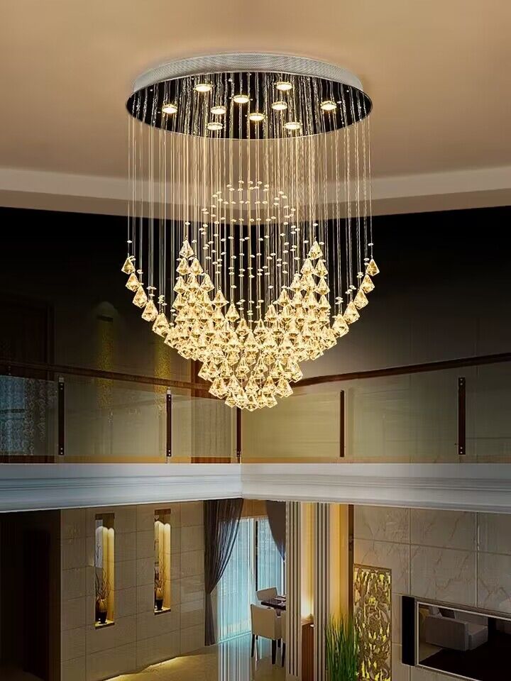 Extra large crystal chandelier ceiling/flush mount crystal light round modern creative fashion villas/duplex buildings/lofts/high floor light for dining room/living room/foyer/staircase/stairwell/entryway/entrance 