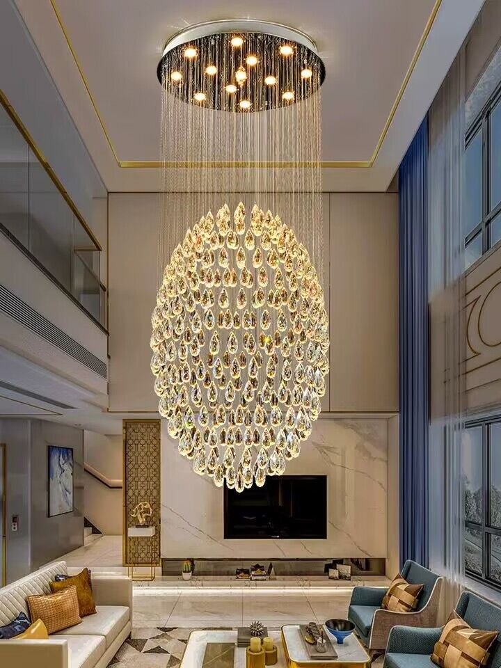 Oversized/extra large round/ball/raindrop ceiling/flush mount crystal chandelier modern luxury light for villas/duplex/loft/high floor living room/dining room/staircase/foyer/entryway and hotel lobby/hall,shopping mall center,coffee shop/cafe/bar/restaurant 