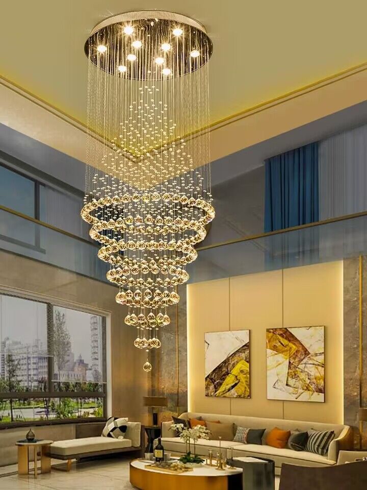 extra large/oversize multi-tier ring golden chandelier light,modern crystal chandelier for living room/dining room/staircase/halllway/foyer villas,high floor,loft,duplex buildings.coffee shop, cafe,restaurant,shopping mall center.
