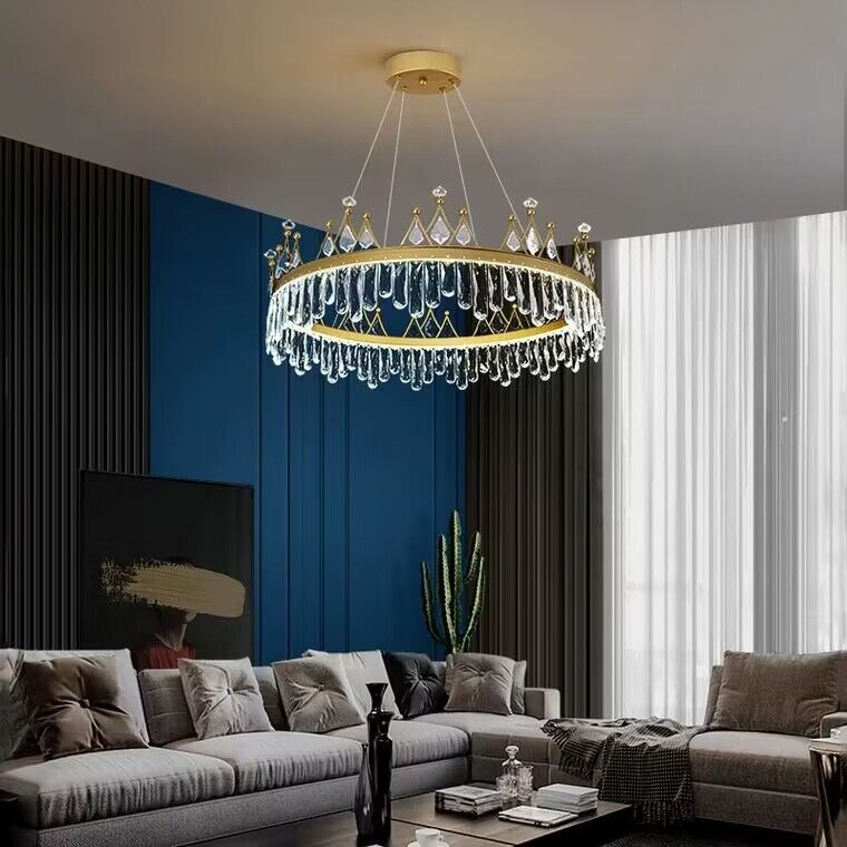 Modern Light Luxury Ring Living Room Crystal Chandelier Designer Model Crown Romantic Bedroom Ceiling Light Fixture small bedroom crystal light and girl's chandelier light ,flush mount light lamps.